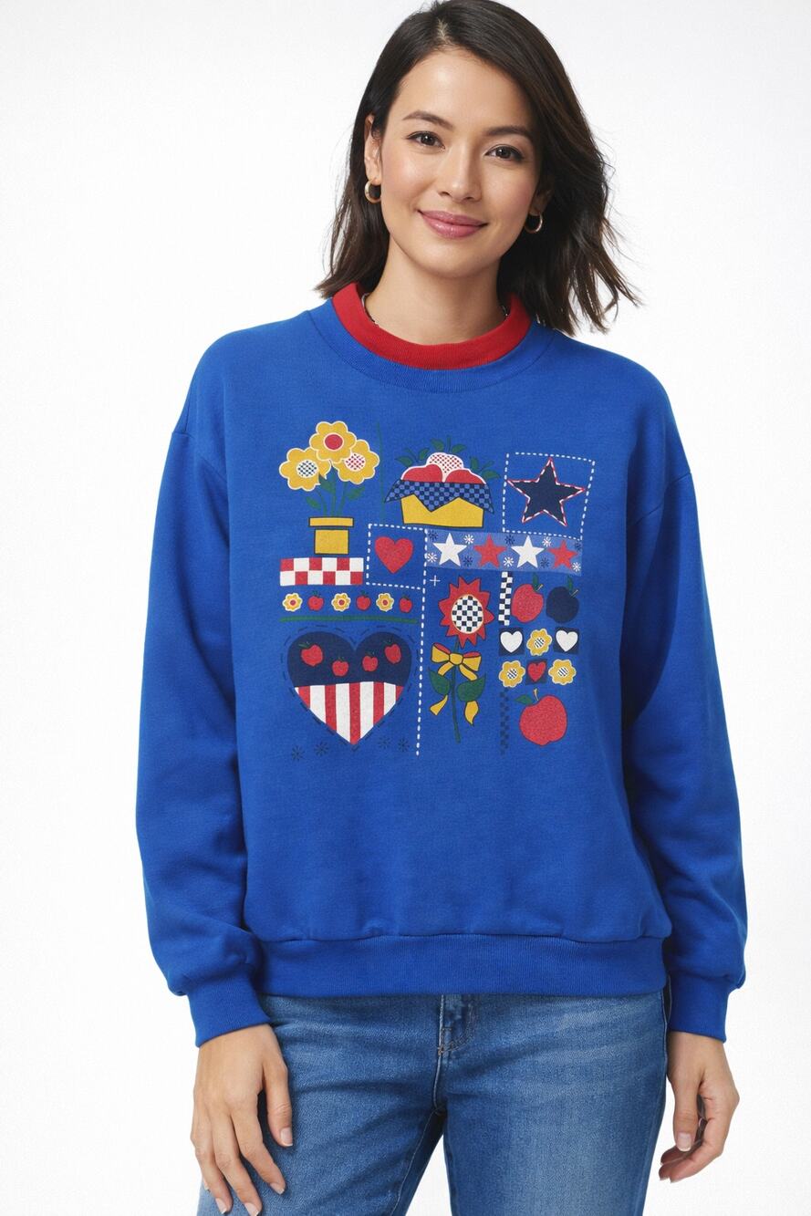 Act III Classics Vintage Americana Sweatshirt Blue Red Womens Large Long Sleeve